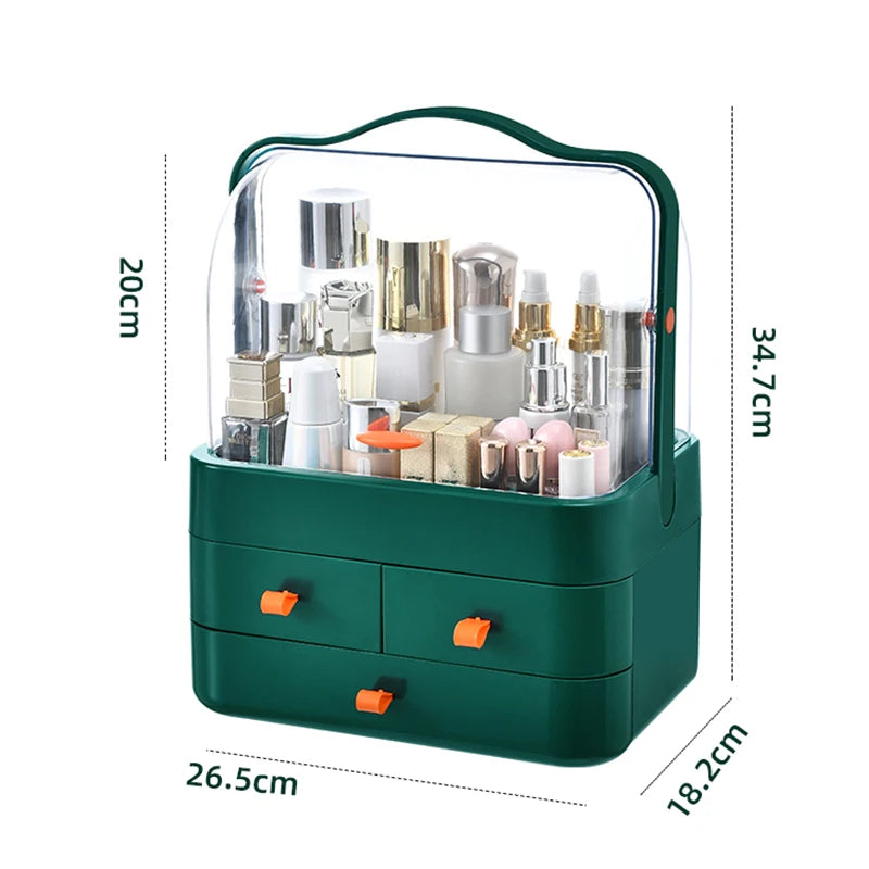 Desktop Makeup Organizer with Drawer and Dust-Proof Storage for Skin Care Products