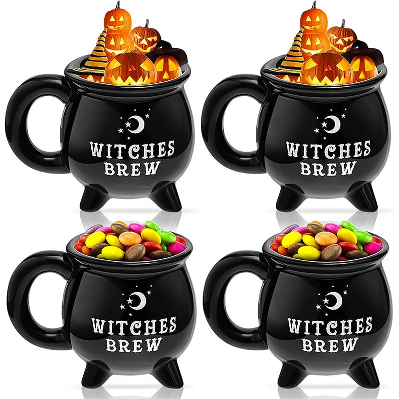 Halloween Witch Cauldron Coffee Mug Black Ceramic Drinkware - 340ml
