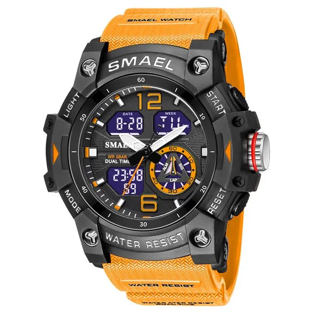 Digital Sport Watch for Men LED Dual Time Waterproof Military Wristwatch