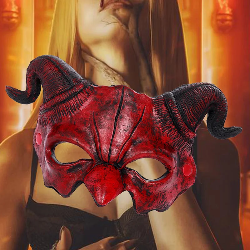 Realistic Sheep-Horned Devil Mask for Halloween Costume Cosplay - Half Face Design