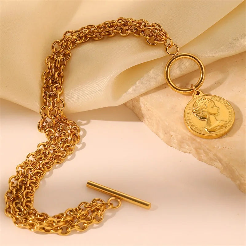 Trendy Gold & Silver Coin Charm Bracelet for Women & Girls - Adjustable Jewelry Gift