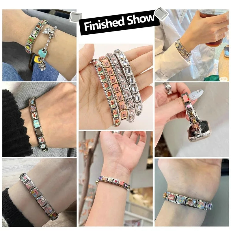 Laser Engraving Charm Bracelet Links DIY Jewelry Making Supplies - 9mm Stainless Steel