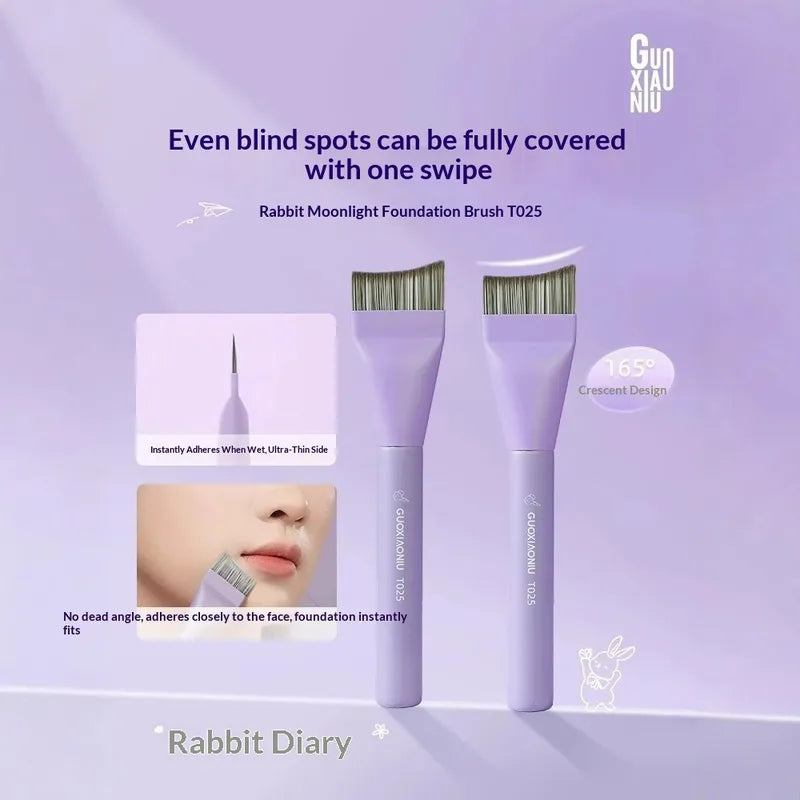 Ultra Thin Moon Shape Foundation Brush - Flat Top Angled Kabuki for Liquid Makeup & Concealer