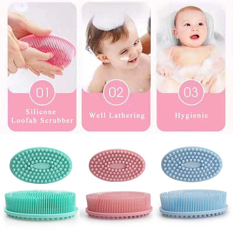Silicone Body Scrubber Bath Brush Exfoliating Skin Head Cleaner with Loop Handle