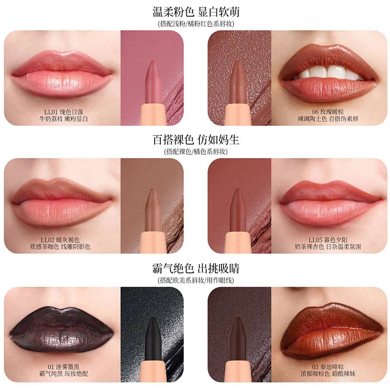 Waterproof Lip Liner Pencil with Matte Velvet Finish for Precise Lip Makeup
