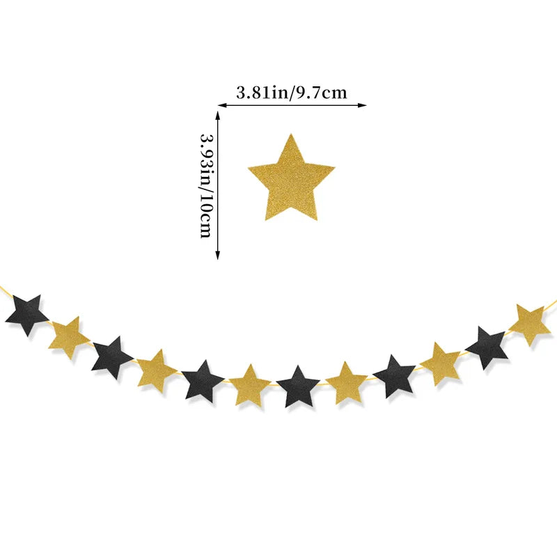Graduation Hat Star Banner Hanging Decorations - Black Gold Party Ornaments