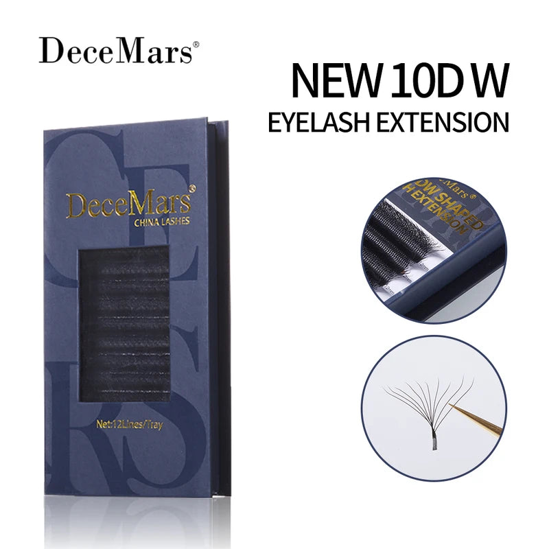 DeceMars 10D W-Shaped Eyelash Extensions 12 Lines Per Tray - Professional False Lashes