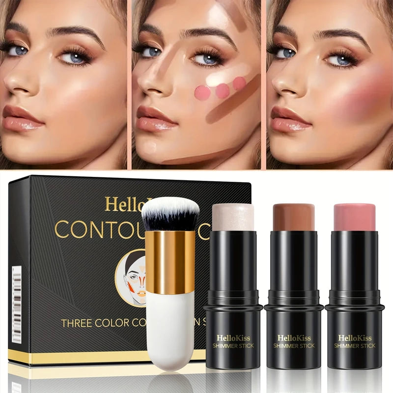 4-Piece Contour Makeup Set with Highlighter, Blush & Bronzer - Long-Lasting & Perfect for Gifts