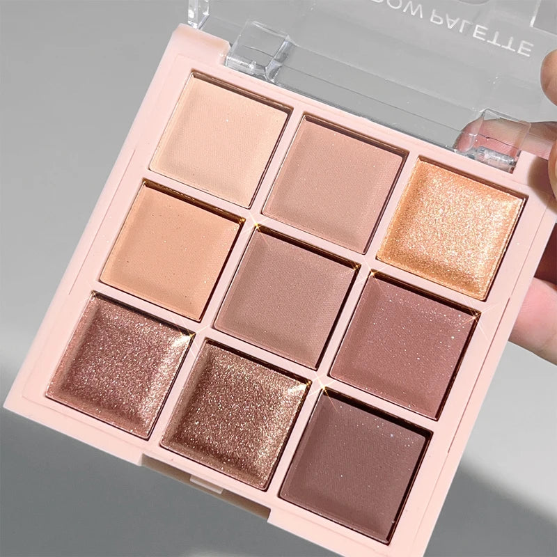 9-Color Eyeshadow Palette with Glitter & Matte Shades - Daily, Student-Friendly Makeup