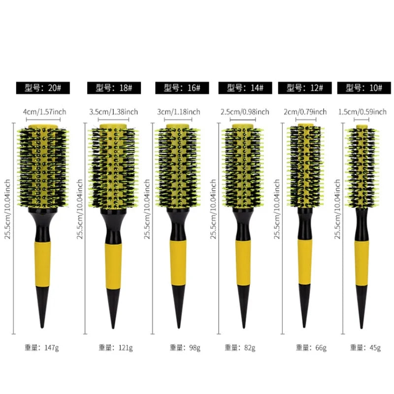 Professional 6pcs Round Hair Comb Set with Wooden Handles for Styling and Detangling
