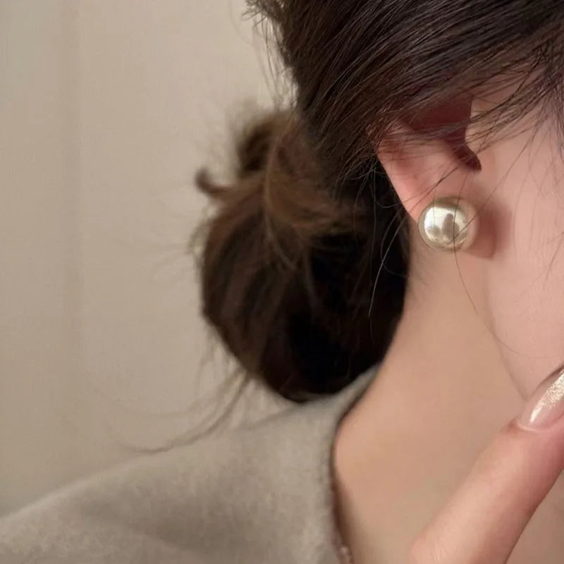 Pearl Stud Earrings Women Girls Flat Round Jewelry Romantic Gift