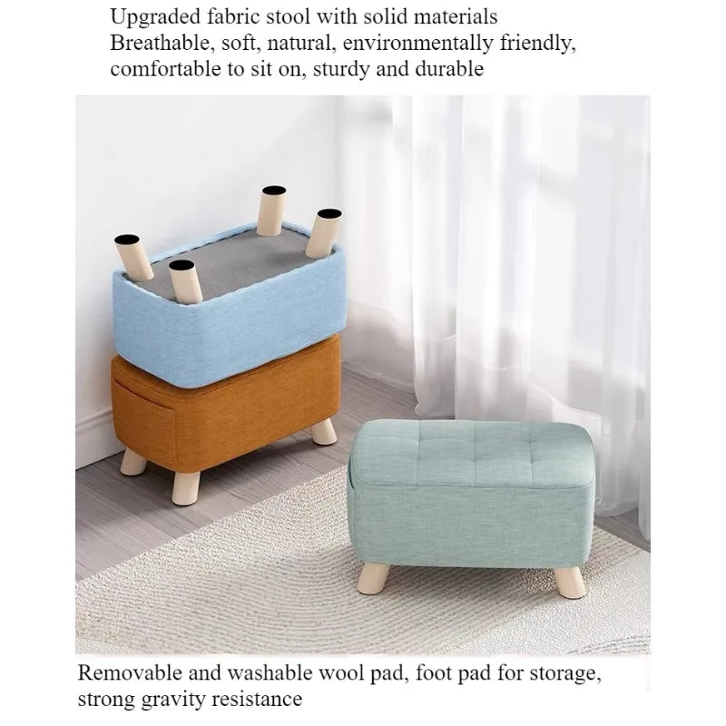 Wooden Fabric Stool for Home Shoe Changing, Footstool, Living Room Seat