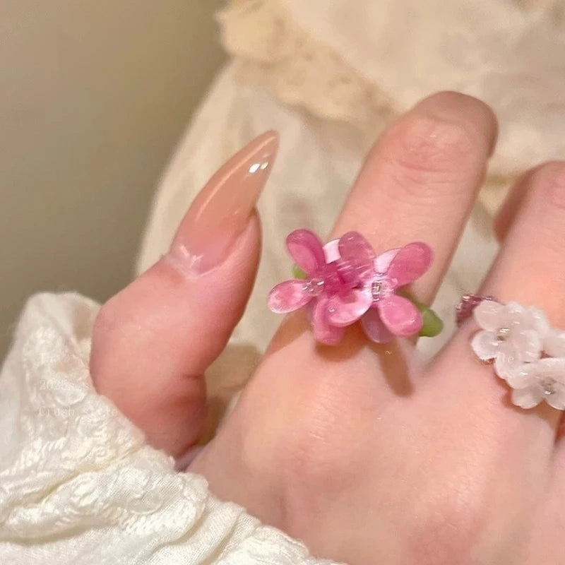 Romantic Beaded Flower Ring for Women Summer Spring Gift Jewelry Accessories