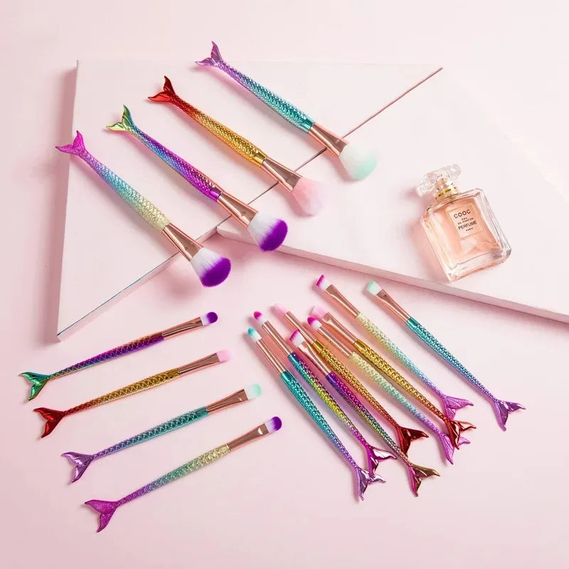 Four-Piece Mermaid Makeup Brush Set - Soft Synthetic Hair, Colorful Handles