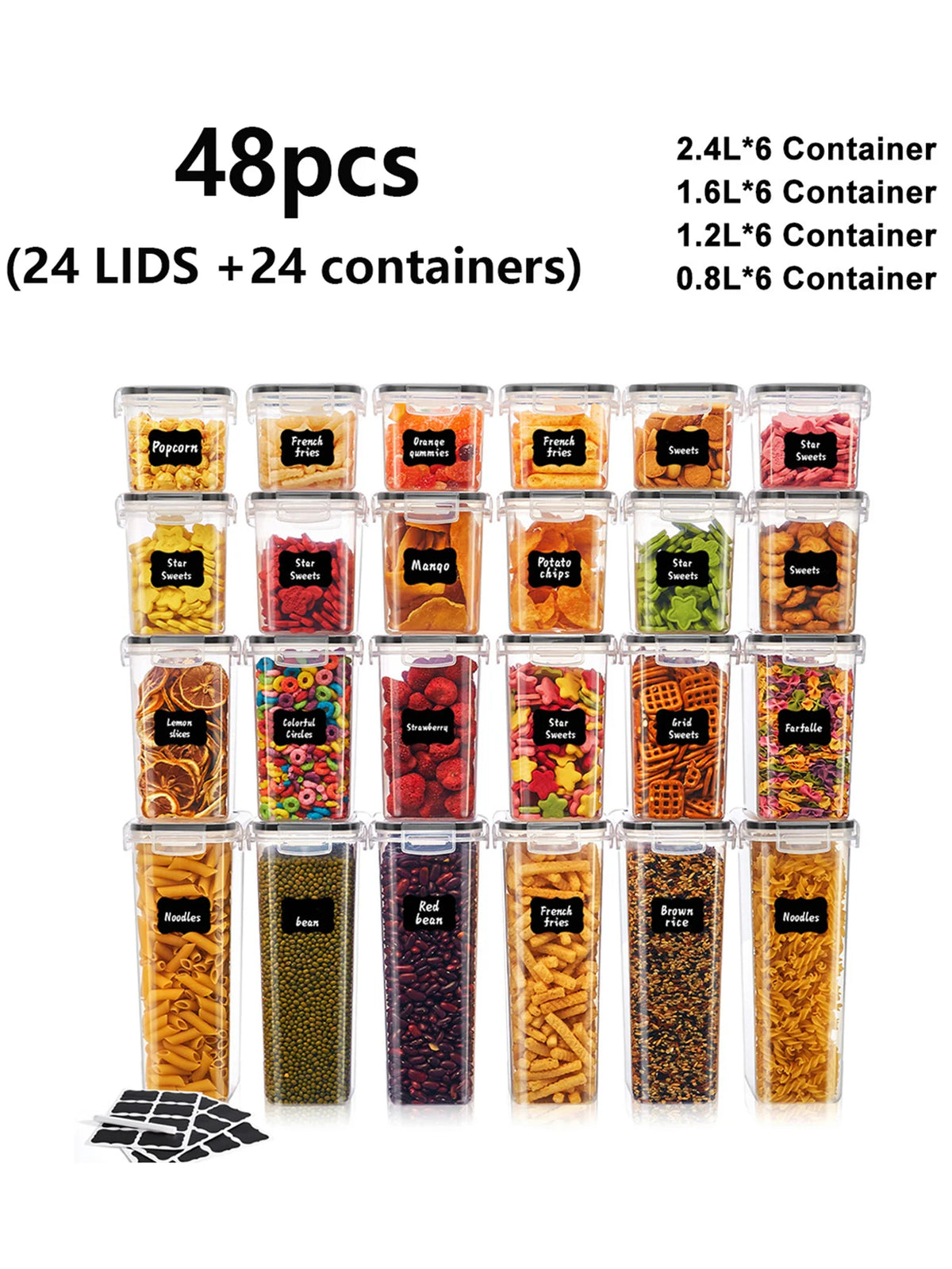 24/48pcs Food Storage Containers with Lids - Organize Grains, Rice, Pasta, Nuts