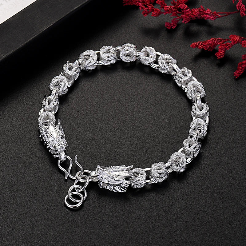 Sterling Silver Dragon Head Bracelet for Men Women Jewelry Gift