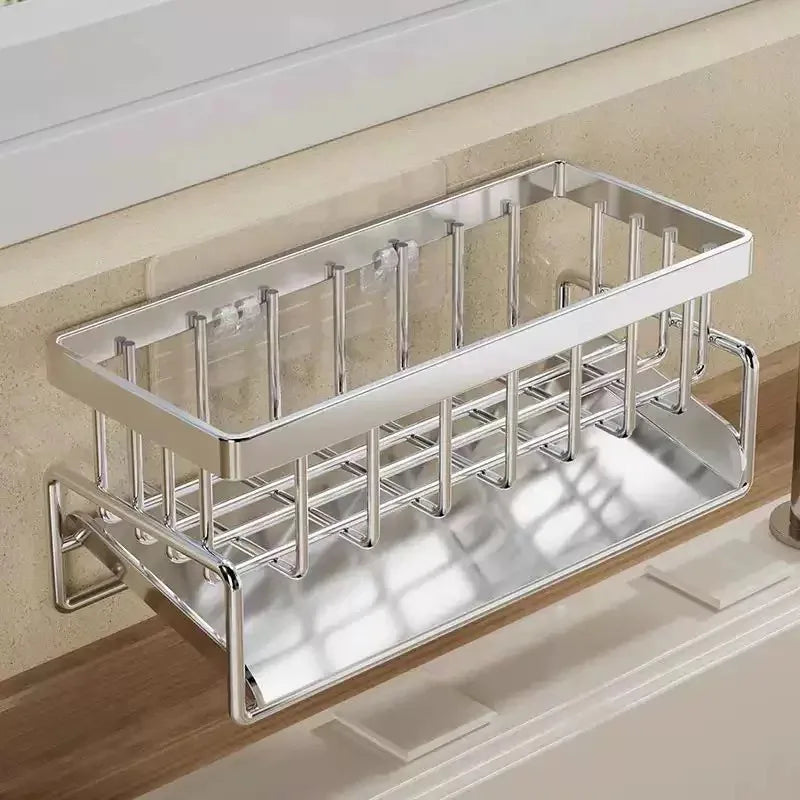 Multi-Functional Stainless Steel Sink Organizer with Sponge Soap Towel Rack