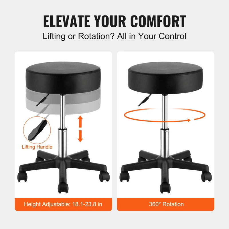 Adjustable Rolling Stool with Swivel Casters 40cm Seat for Office & Salon