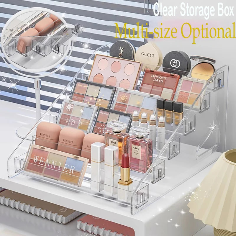 Clear Makeup Organizer Storage Box with Multiple Compartments - Cosmetic & Jewelry Display Case