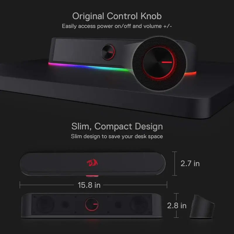 RGB USB Desktop Soundbar with Dynamic Lighting, 2.0 Channel Computer Speaker