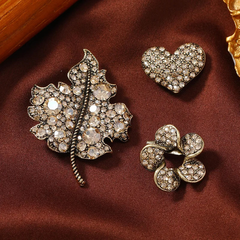 Elegant Crystal Heart Bee Brooch Pins for Women Men Jewelry Accessories Gift