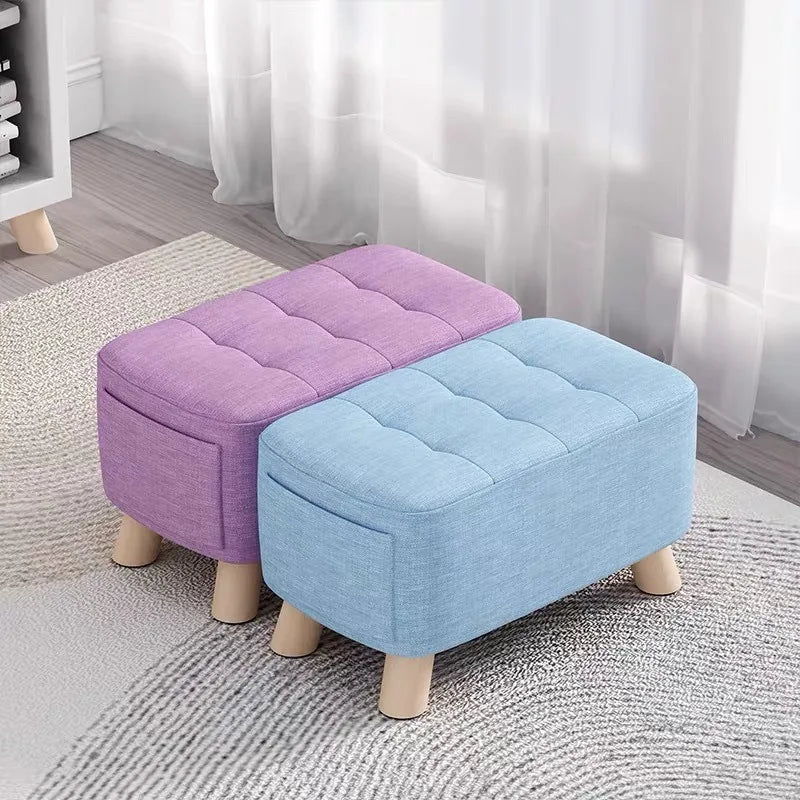 Wooden Fabric Stool for Home Shoe Changing, Footstool, Living Room Seat