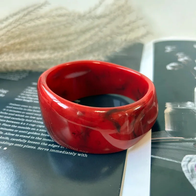 Vintage Punk Geometric Resin Bracelet Set - Wide Thick Stacked Jewelry