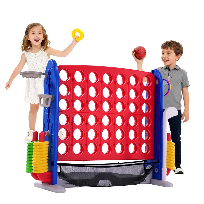 4-in-1 Giant Outdoor Yard Game Set with Basketball, Ring Toss & More - Adjustable Height