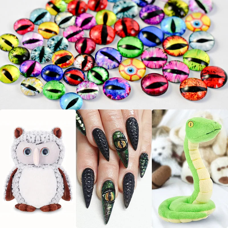 50Pcs 3D Animal Eye Beads Nail Charms Mixed Sizes for Manicure & Dolls