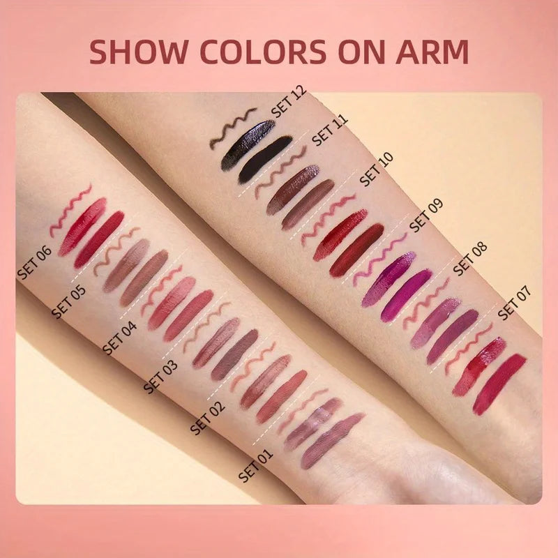 3-in-1 Lipstick Lip Liner Lip Gloss Set for Women Waterproof Long Lasting