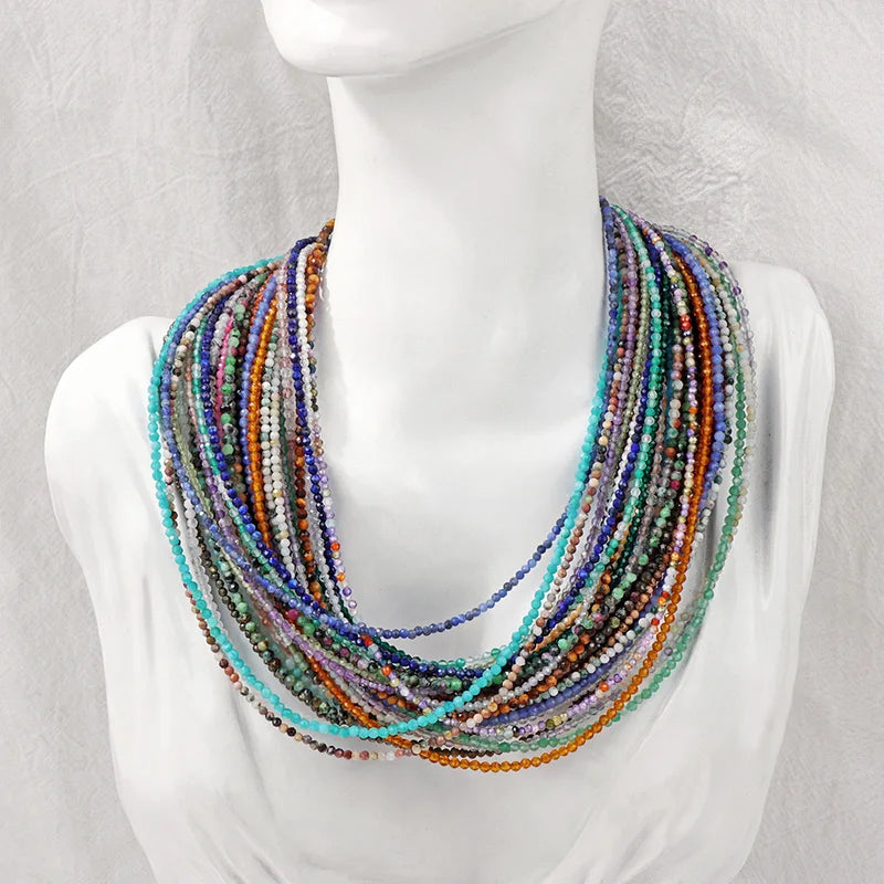Multicolor Natural Stone Beaded Necklace 2mm Choker for Men Women Jewelry Gift