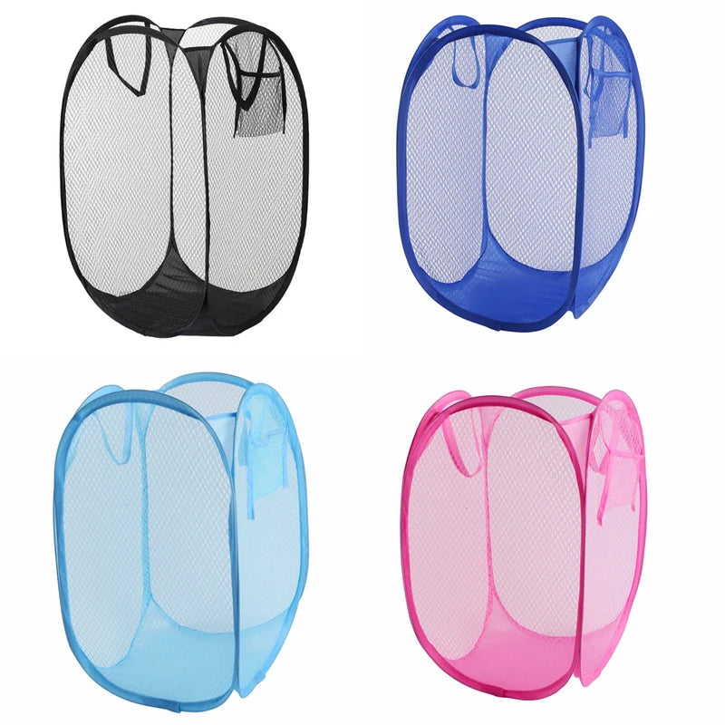 Folding Laundry Basket with Mesh Ventilation - Portable Clothing Storage Bin