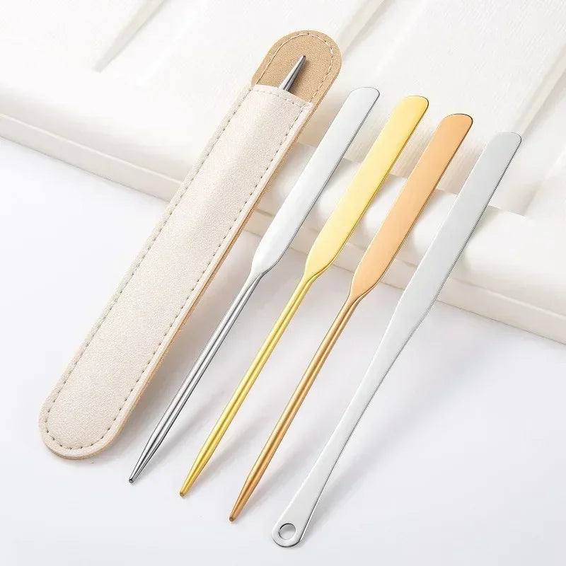 Stainless Steel Makeup Mixing Spatula Dual Heads Cosmetic Tool - Travel Friendly