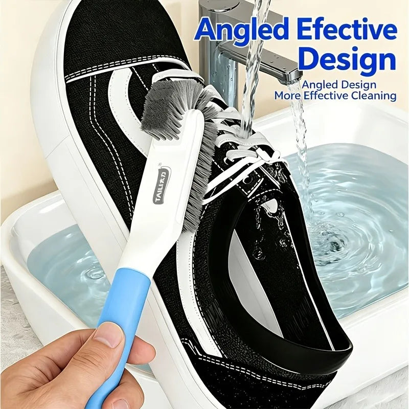 Long Handle Double Head Shoe Brush with Soft & Hard Bristles 360° Cleaning