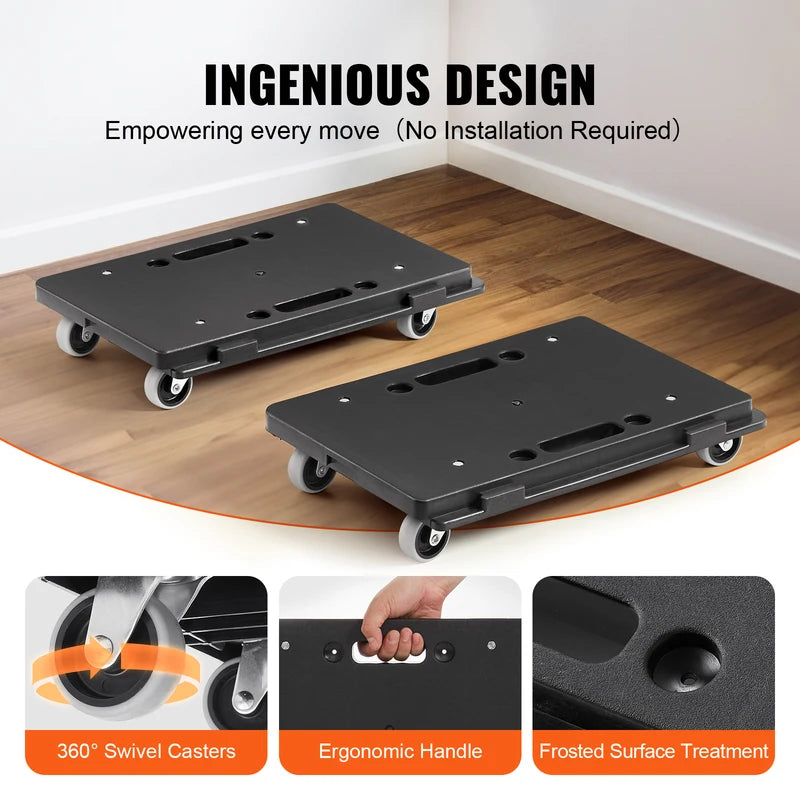 2 Pack Heavy Duty Furniture Moving Dolly with 4 Wheels - Industrial Flat Cart 500 lbs