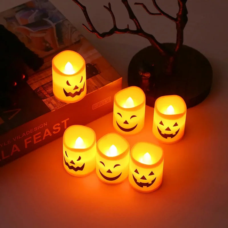 6Pcs LED Halloween Candle Lights Battery Operated Pumpkin Skull Ghost Decor