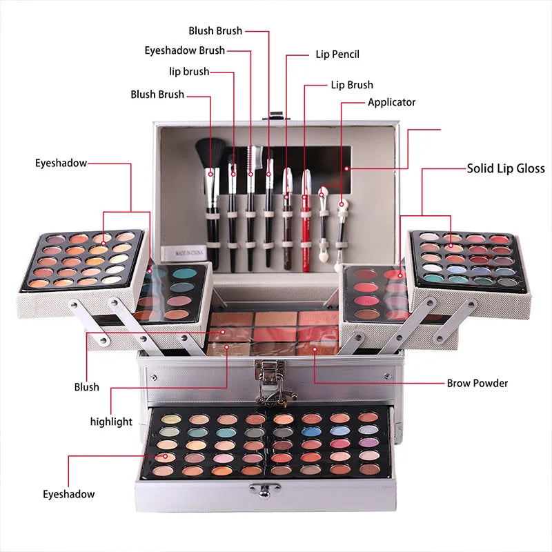Multi-Function Makeup Kit with Mirror & Tools - Gift Box for Beginners & Teens