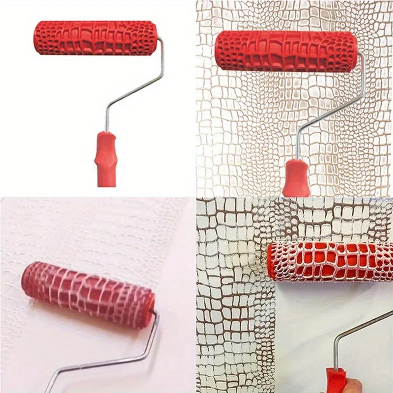 Textured Pattern Paint Roller with Red Handle - Durable Wall Painting Tool