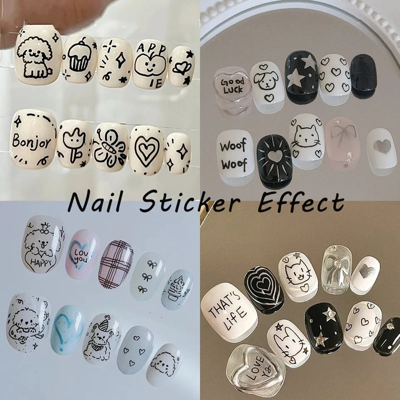2Pcs Cartoon Cat Nail Stickers Holographic Love Heart Star Sliders for Manicure Decor