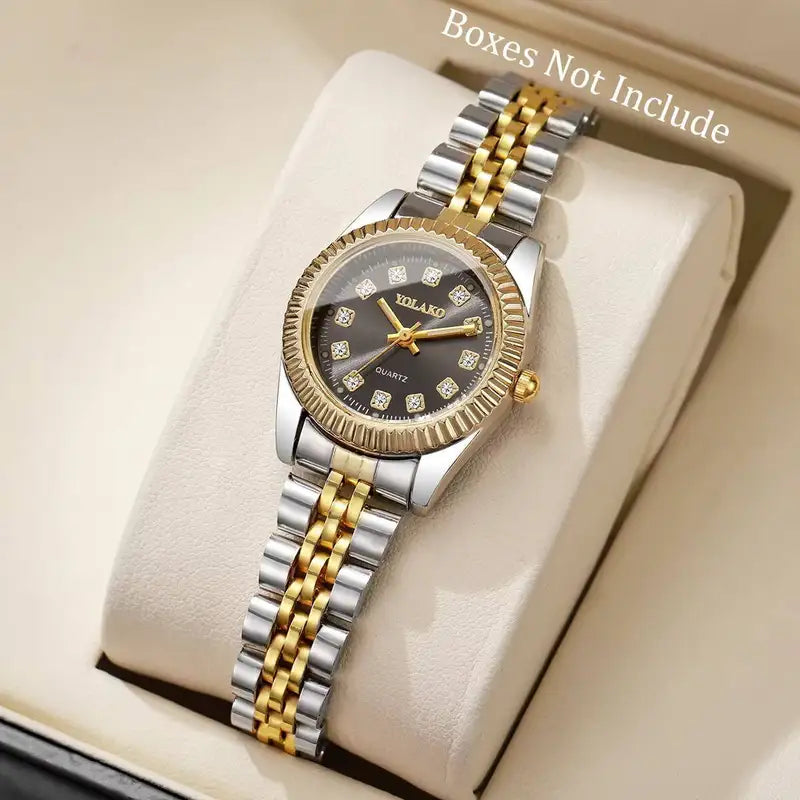 Luxury Women’s Quartz Watch with Rhinestones and Stainless Steel Band - Multiple Colors