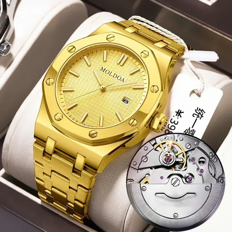 Men's Waterproof Luminous Double Butterfly Button Watch with Calendar - Luxury Numberless Style