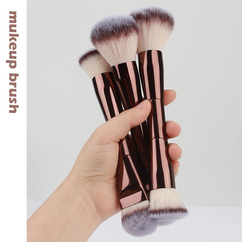 Triple-Head Makeup Brush Set with Soft Bristles - Foundation, Blush & BB Cream Tools