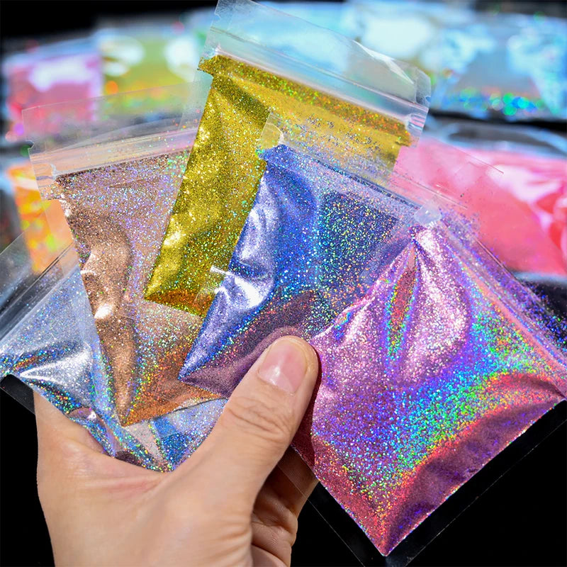 10g/50g Nail Art Chrome Glitter Powder - Holographic Reflective Laser Sparkle