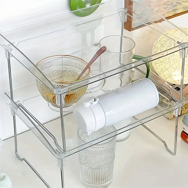 Clear Acrylic Desktop Organizer - Foldable & Stackable Storage for Office & Kitchen