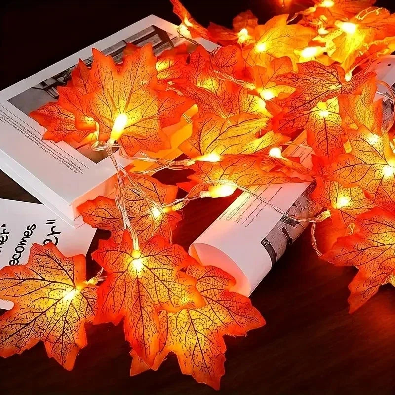 LED Maple Leaf String Lights Waterproof Battery-Powered Outdoor Decor