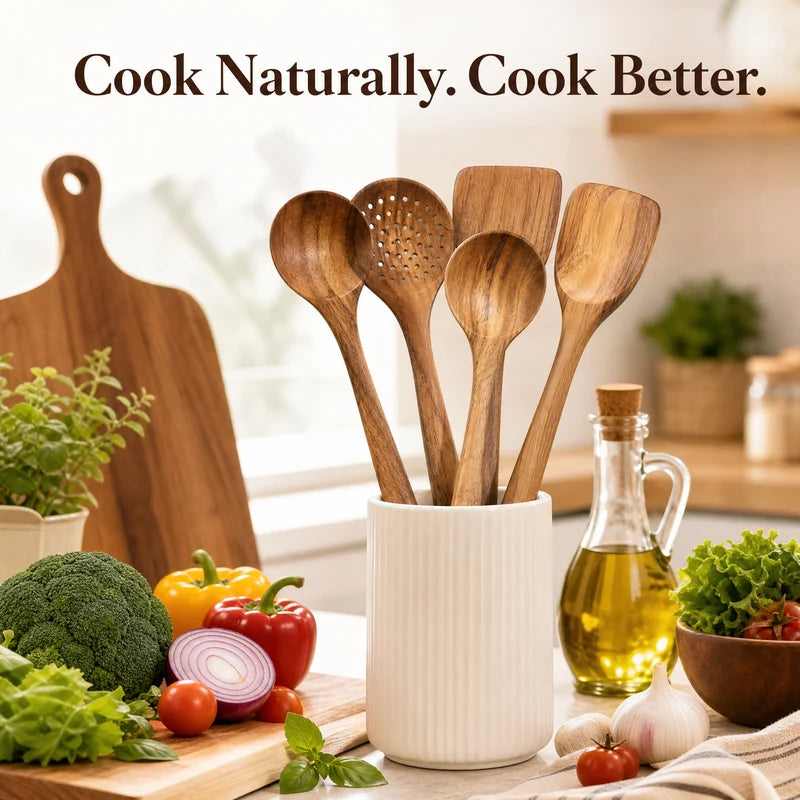 Wooden Kitchen Utensil Set 5 Pieces Food-Grade Non-Toxic Cooking Tools
