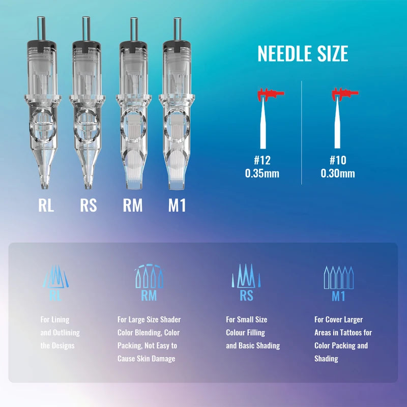 Disposable Tattoo Needle Cartridges Set - Mixed Sizes, Safe & Sterile
