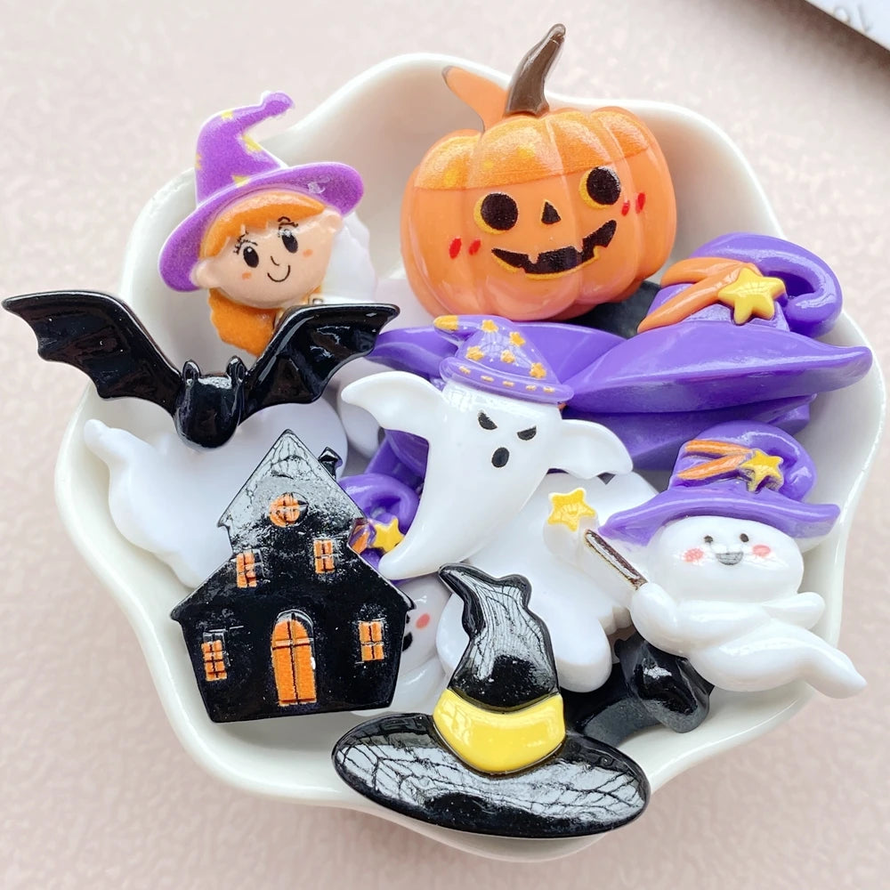 10Pcs Cute Resin Halloween Ghost and Pumpkin Flat Back Craft Decorations for Jewelry and Scrapbooking