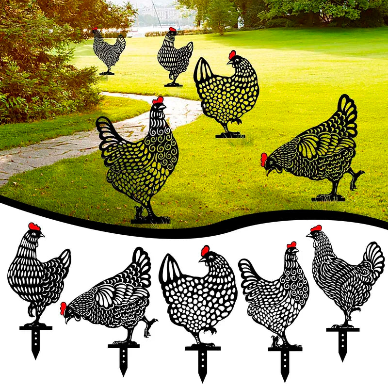 Garden Chicken Yard Art Stakes Outdoor Lawn Decor Gift for Garden and Patio
