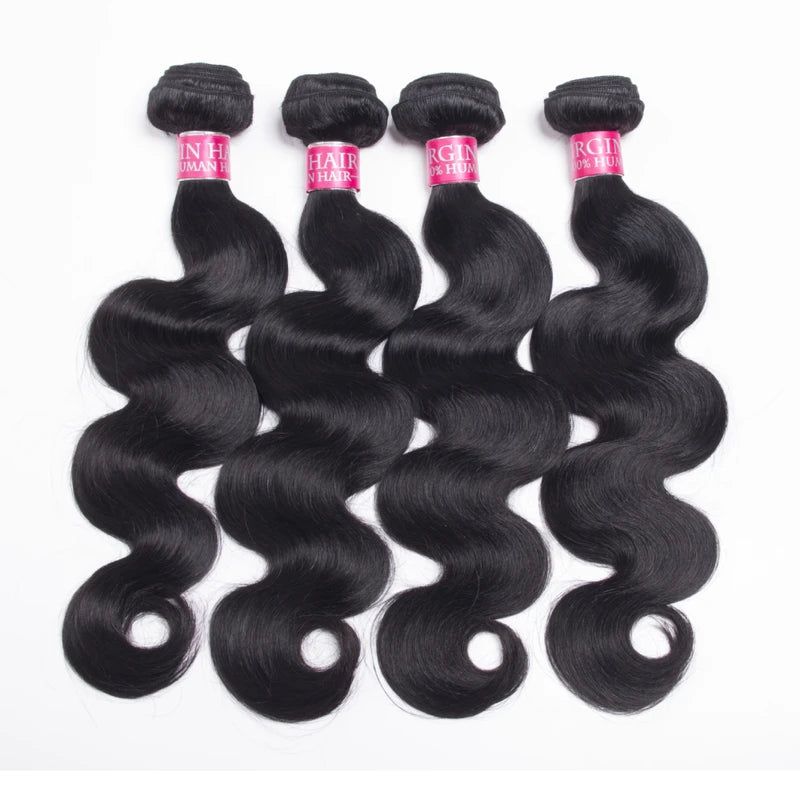 Human Hair Extensions - Body Wave Brazilian Remy Hair Bundles Natural Black